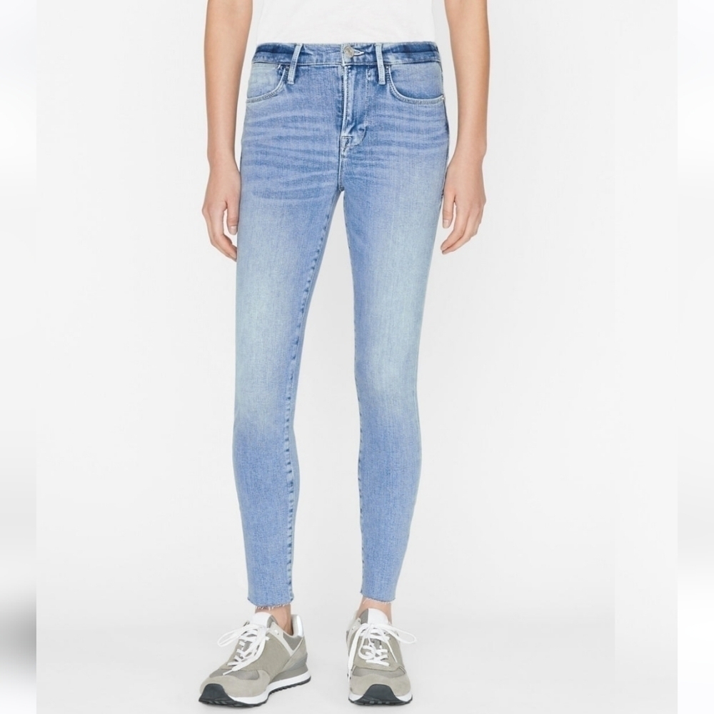 Frame Light Blue Wash Le High Skinny Raw Hem Jeans 28